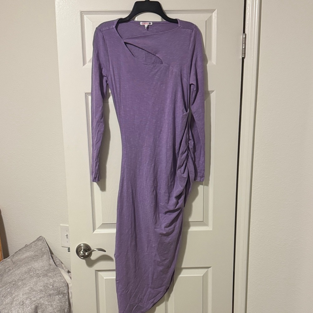 Purple Asymmetrical Long Sleeve Women Dress